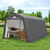 COVERONICS 8' x 14' Outdoor Storage Shed - Heavy Duty Portable Shelter Carport with Ventilation Windows and Roll-up Doors, Storage Shelter Tent for Motorcycle, Bike, Lawnmower and Garden Tools, Grey