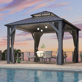 COVERONICS 12' x 14' Outdoor Galvanized Hardtop Gazebo - Aluminum Heavy-Duty Double Roof Vented Gazebo with Breathable Netting & Privacy Curtains for Patio, Porch, Garden, Lawn