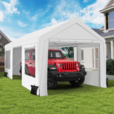 COVERONICS 10' x 20' Heavy Duty Carport Tent - Portable Outdoor Car Canopy with Roll-up Side Doors & Windows, Portable Garage with 4 Sandbags for Car, Truck and Outdoor Event, White