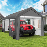COVERONICS 10' x 20' Heavy Duty Carport Tent - Portable Outdoor Car Canopy with Roll-up Side Doors & Windows, Portable Garage with 4 Sandbags for Car, Truck and Outdoor Event, Grey