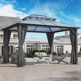 COVERONICS 10FT x 12FT Patio Polycarbonate Hardtop Gazebo with Steel Frame - Outdoor Translucent Double Roof Gazebo with Netting & Curtains for Lawn, Garden, Backyard, Poolside