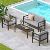 COVERONICS Outdoor 4 Pieces Aluminum Furniture Set - Patio Conversation Set with Upgraded Waterproof Cushions, Perfect for Backyard, Garden, Courtyards, Poolside