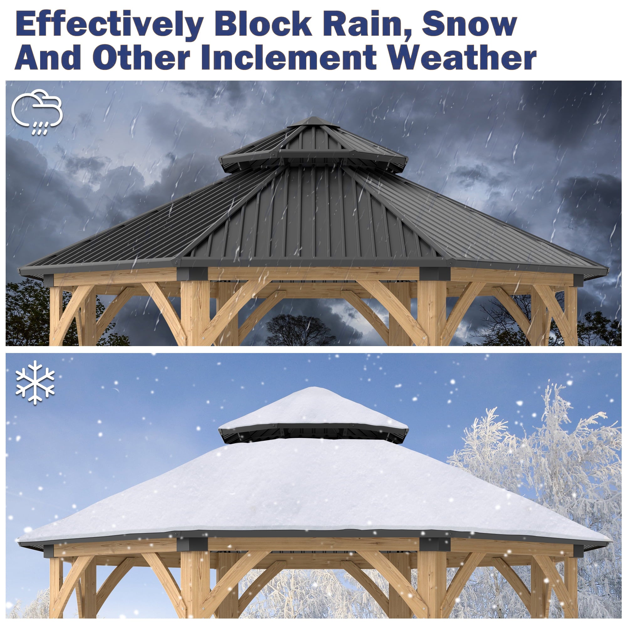 13×13 ft Octagon Spruce Wood Hardtop Gazebo