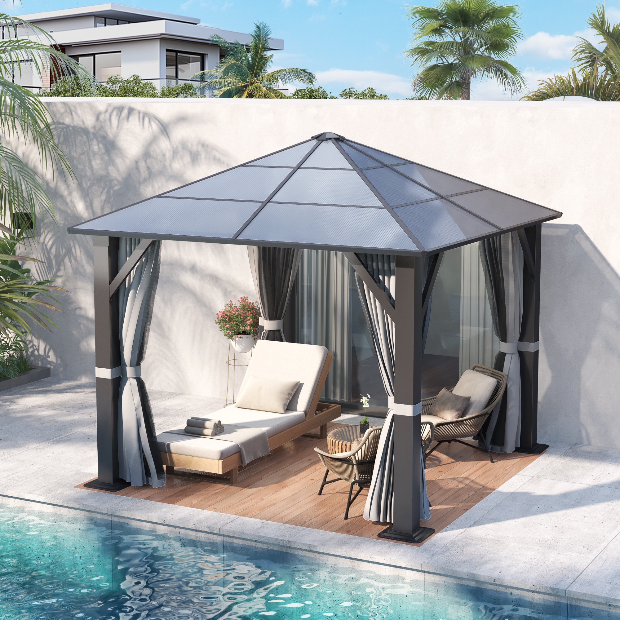 10×10 ft Polycarbonate Single Roof Hardtop Gazebo