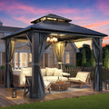 10×10 ft All-Steel Hardtop Gazebo with 0.25mm Color Steel Double Roof, Black Frame, Curtains & Netting