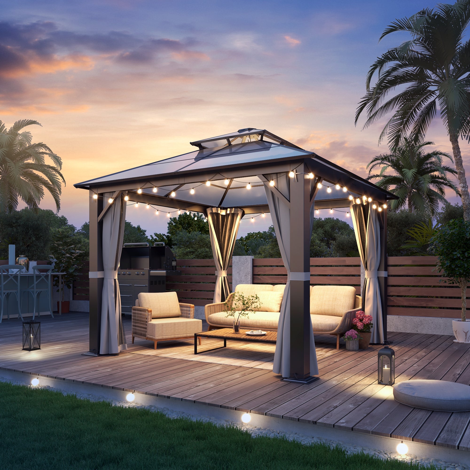 10×10 ft Polycarbonate Double Roof Hardtop Gazebo