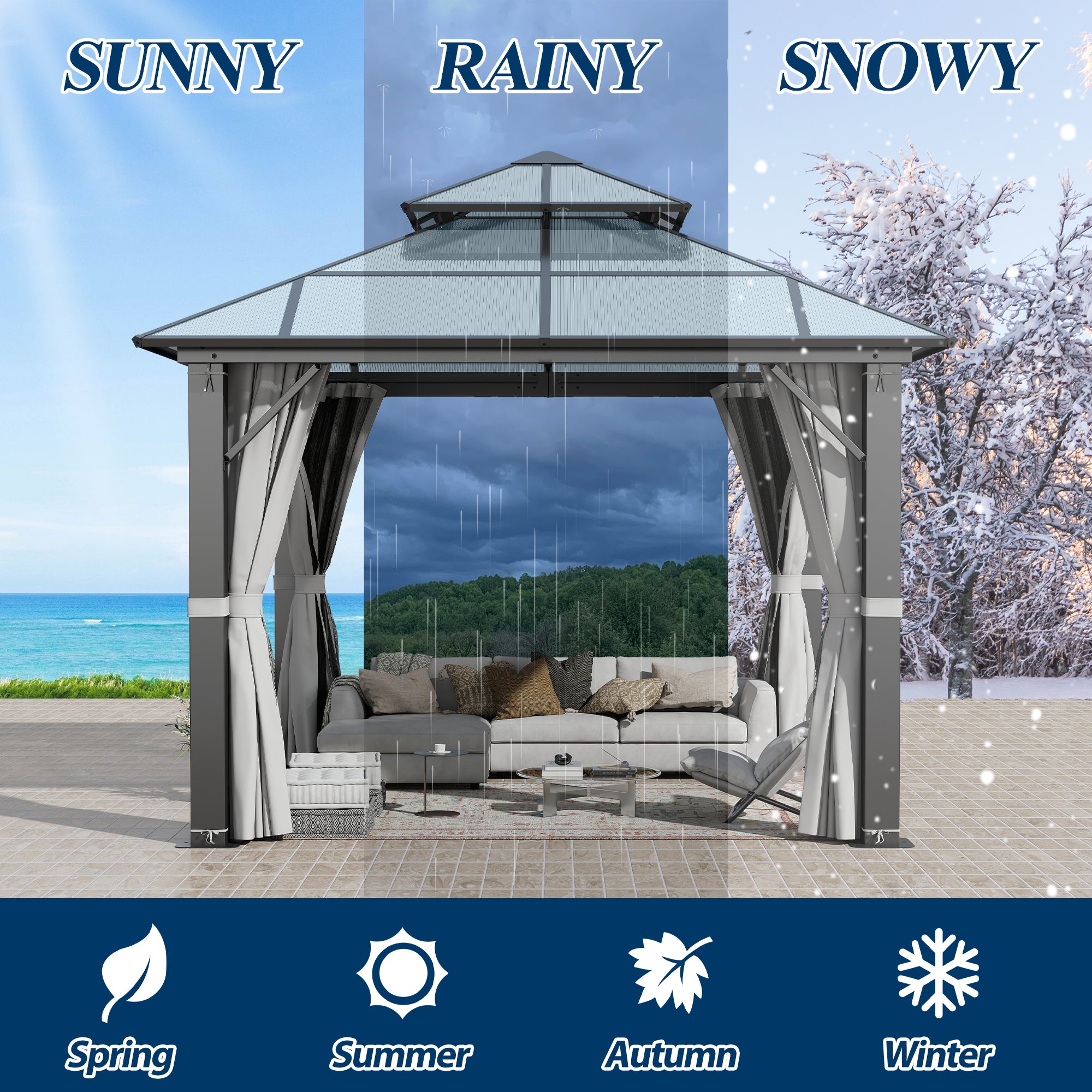 10×10 ft Polycarbonate Double Roof Hardtop Gazebo