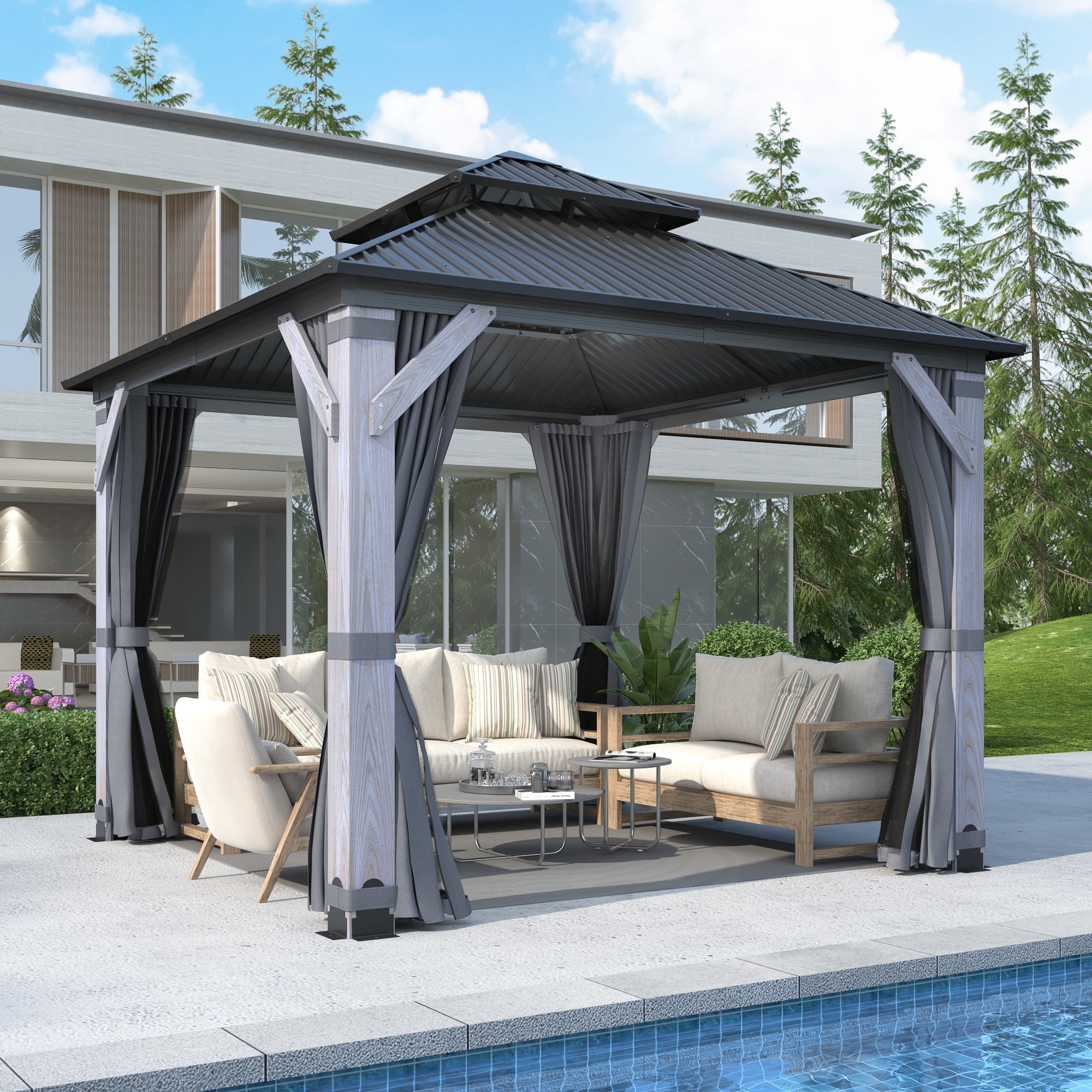 10×10 ft Wood Hardtop Gazebo