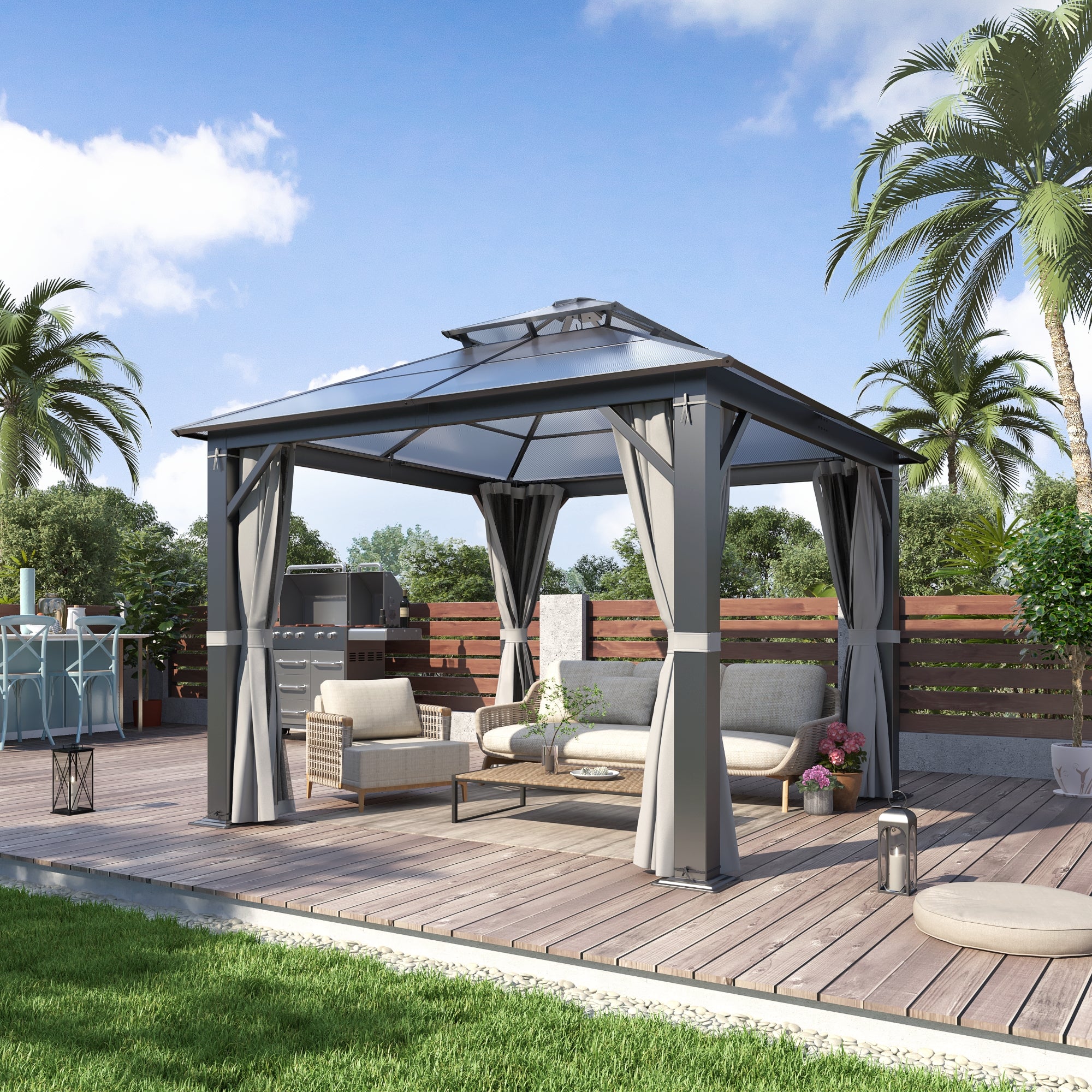 10×10 ft Polycarbonate Double Roof Hardtop Gazebo