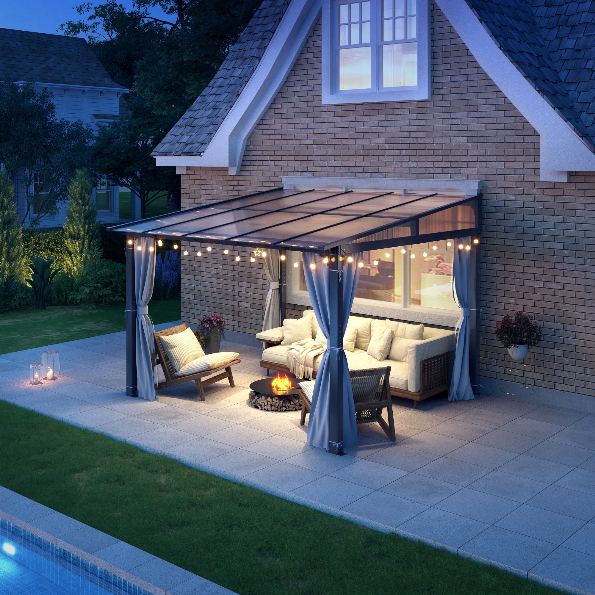 10×10 ft Wall-Mounted Polycarbonate Lean-To Gazebo