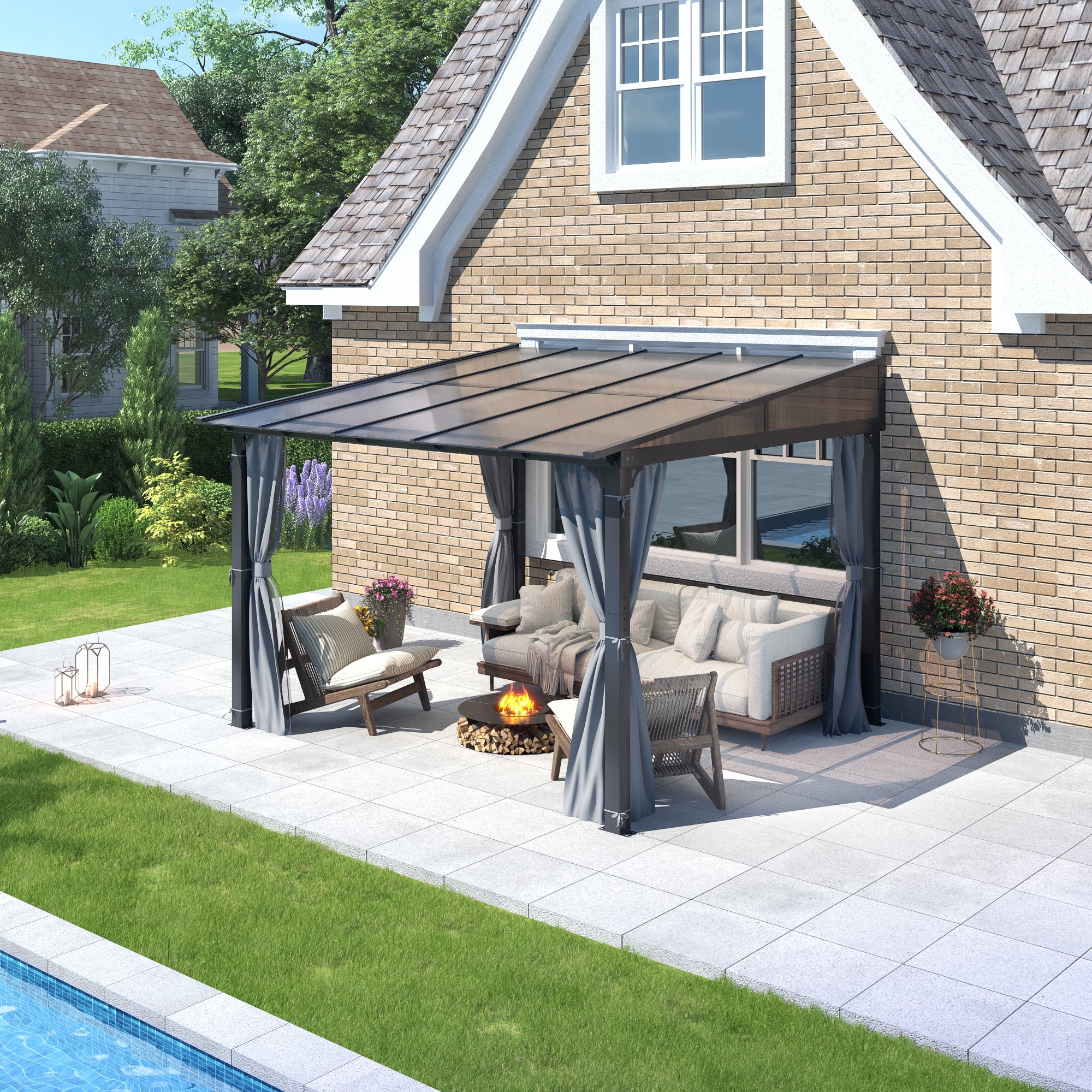 10×10 ft Wall-Mounted Polycarbonate Lean-To Gazebo