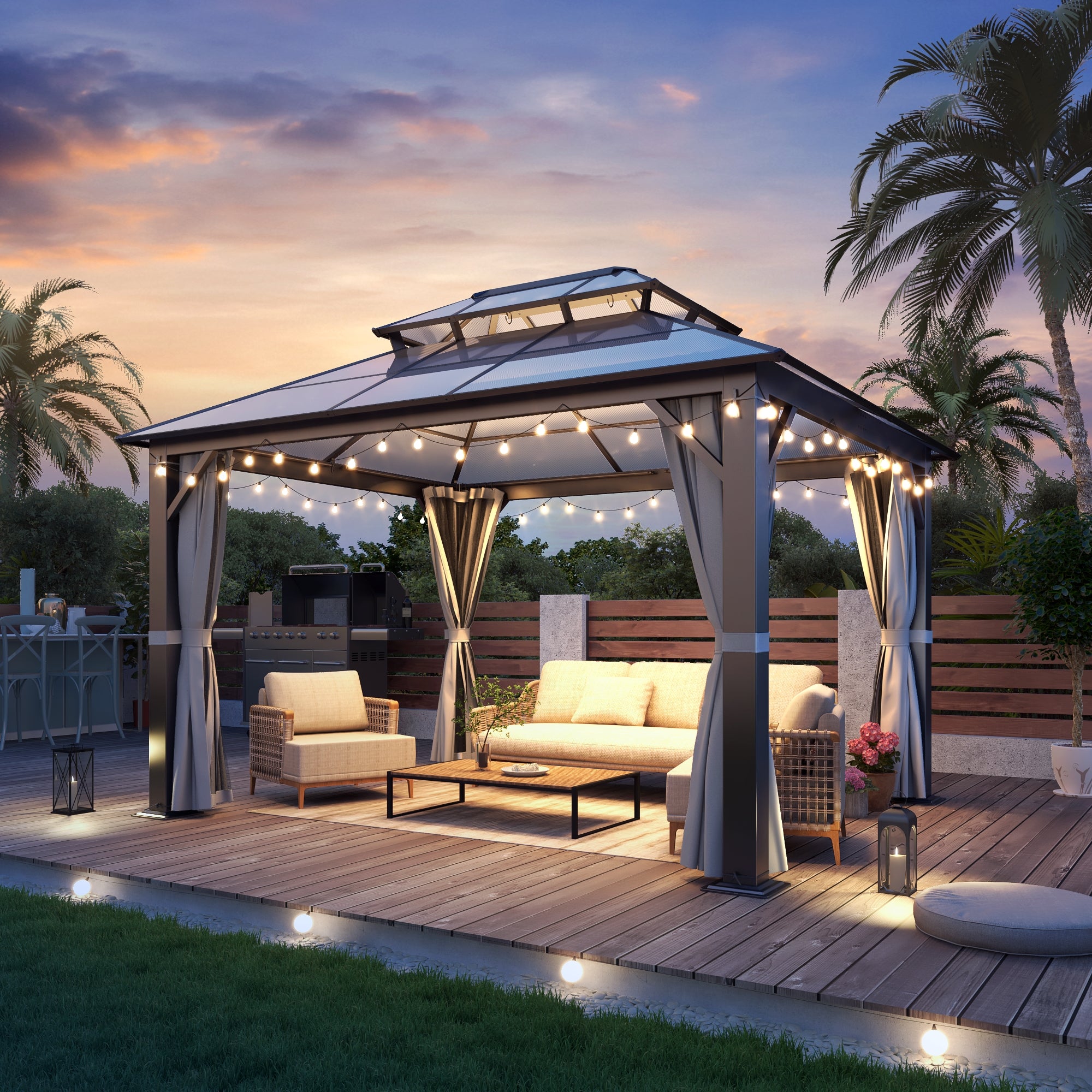 10×12 ft Polycarbonate Double Roof Hardtop Gazebo