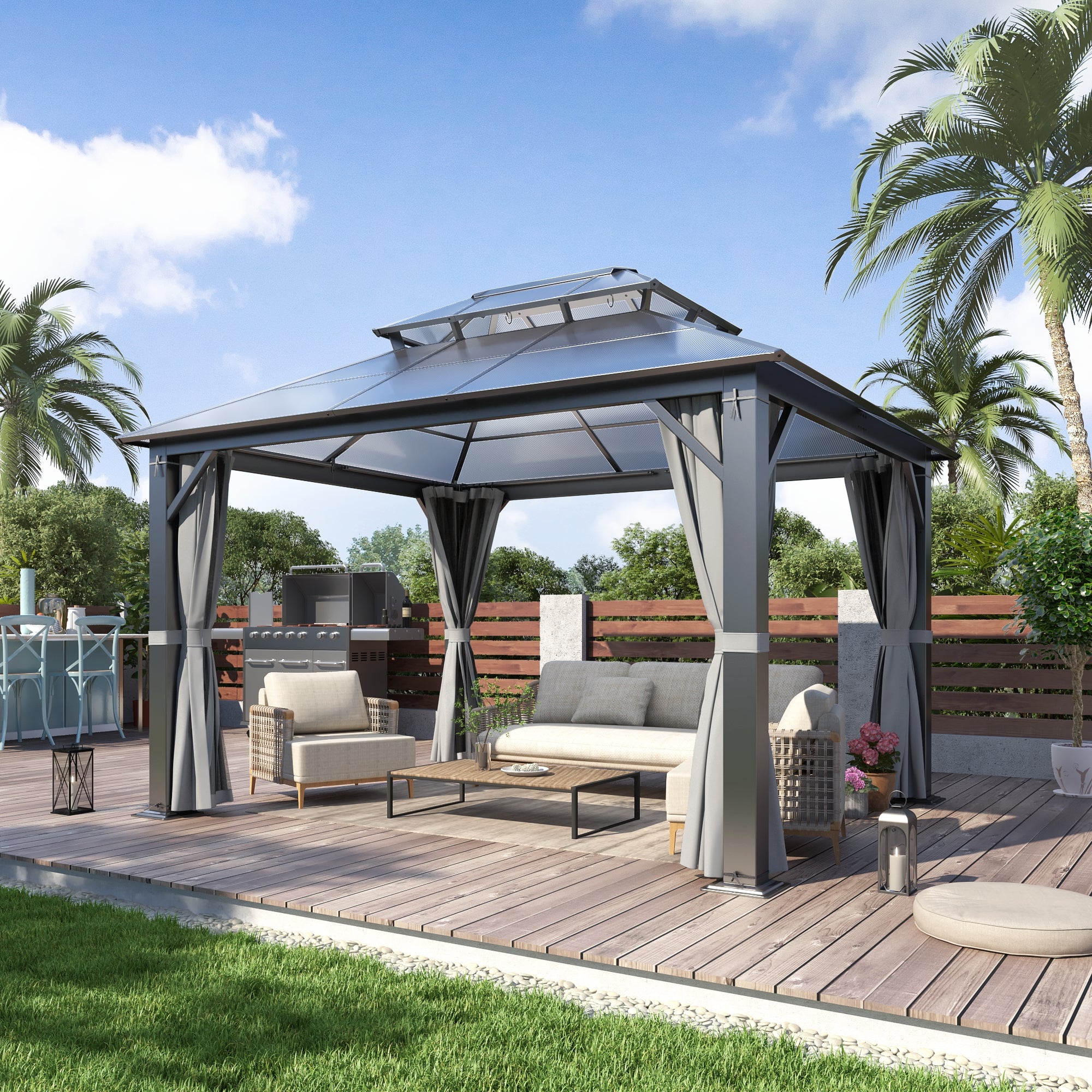 10×12 ft Polycarbonate Double Roof Hardtop Gazebo