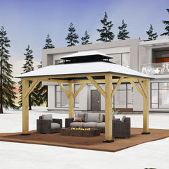 COVERONICS 10FT x 12FT Outdoor Cedar Wooden Gazebo - Patio Wood Frame Gazebo with Galvanized Steel Hardtop, Heavy-Duty Hardtop Gazebo for Garden, Poolside, Deck, Backyard