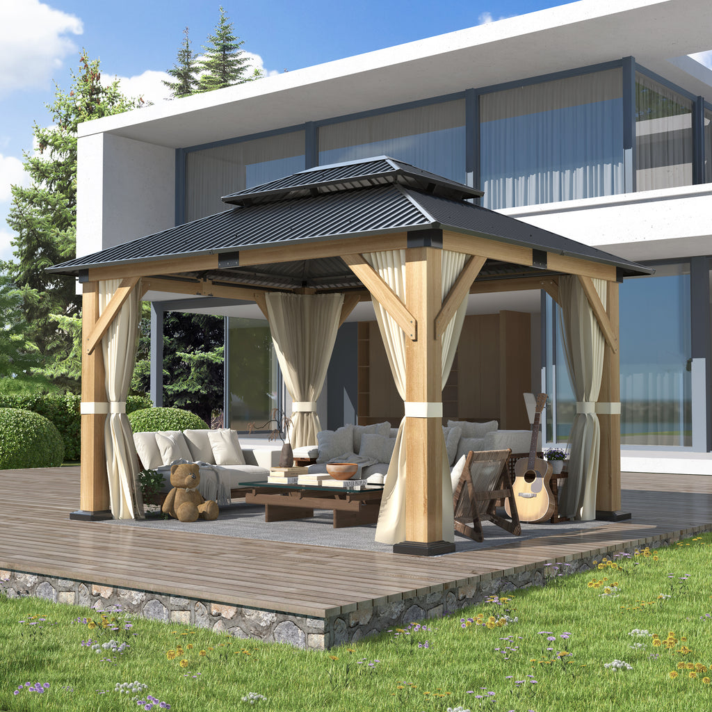 10×12 ft Natural Wooden Hardtop Gazebo