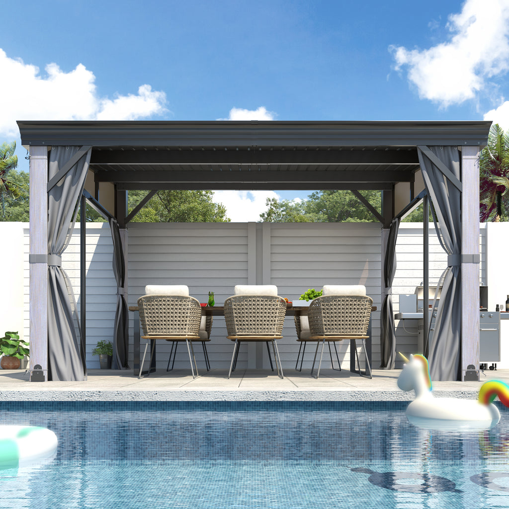 10×12 ft Wall-Mounted Aluminum Gazebo With Natural Wood Framing