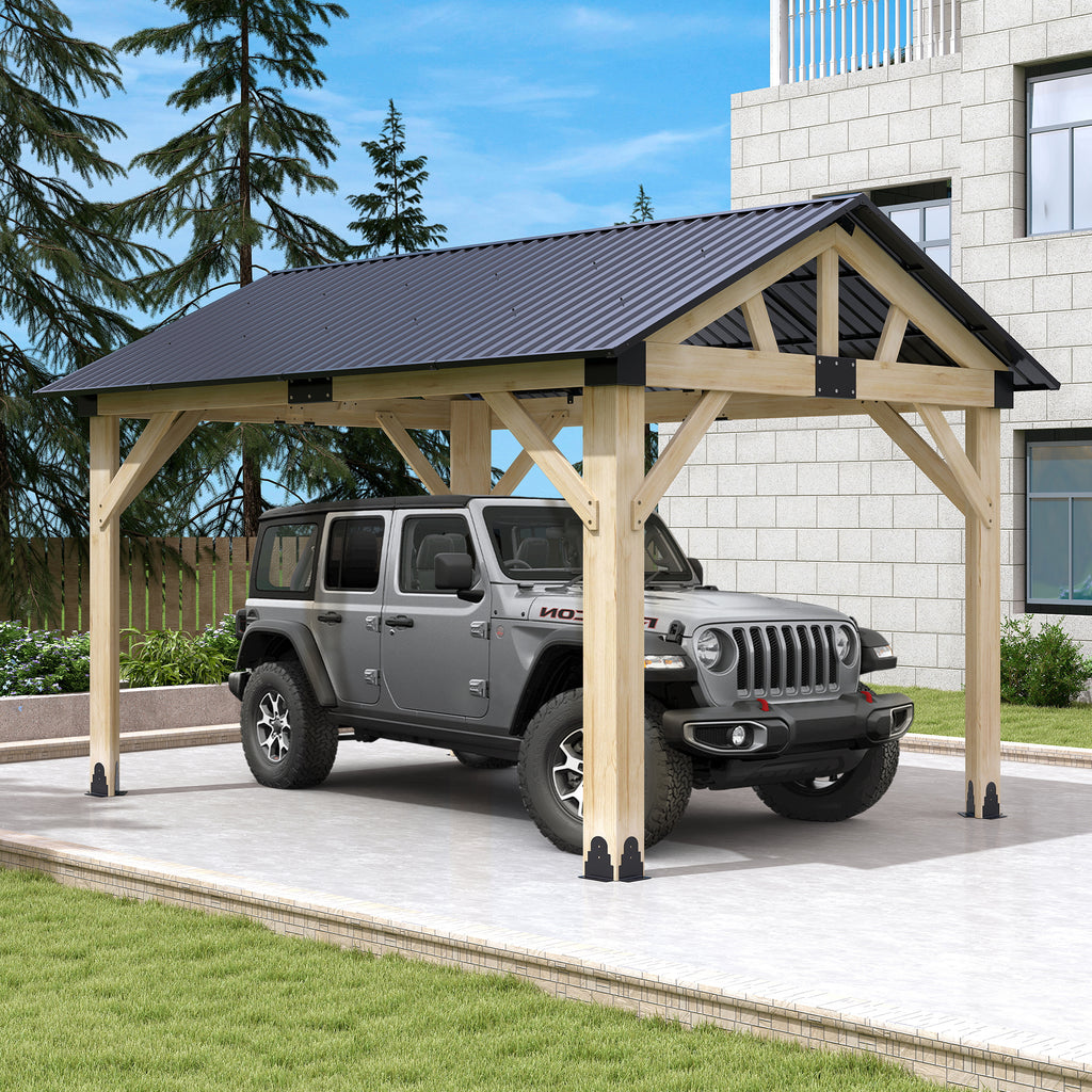Outdoor Wooden Hardtop Gazebo with Galvanized Steel Roof – All-Weather Patio Shelter for Backyard, Deck & Garden