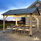 Outdoor Wooden Hardtop Gazebo with Galvanized Steel Roof – All-Weather Patio Shelter for Backyard, Deck & Garden