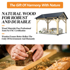 Outdoor Wooden Hardtop Gazebo with Galvanized Steel Roof – All-Weather Patio Shelter for Backyard, Deck & Garden