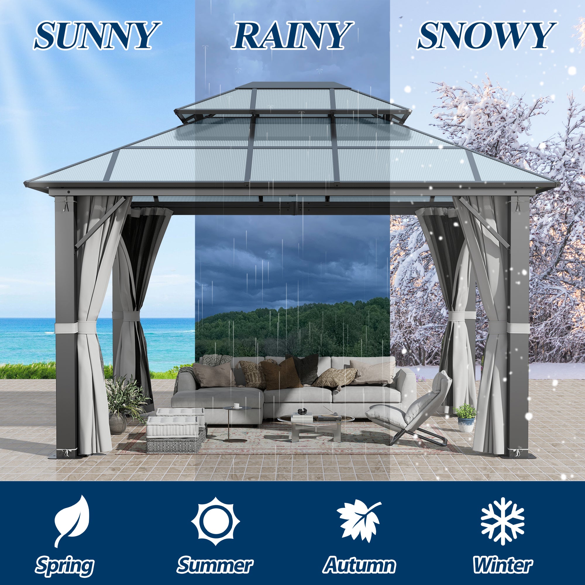 10×12 ft Polycarbonate Double Roof Hardtop Gazebo