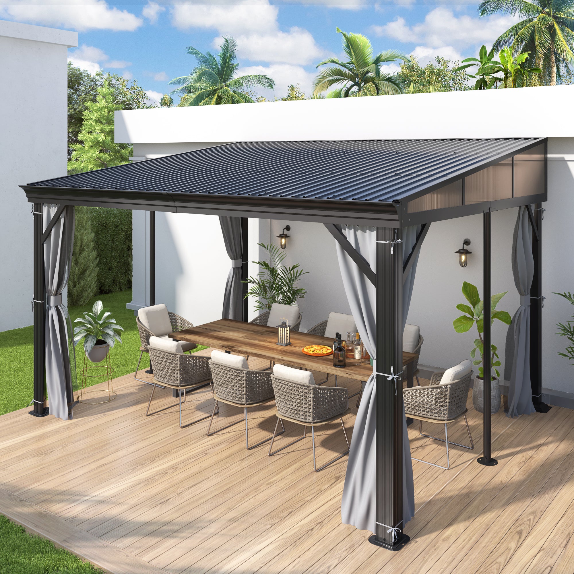 10×12 ft Wall-Mounted Aluminum Gazebo