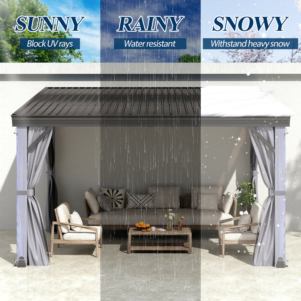 10×12 ft Wall-Mounted Aluminum Gazebo With Natural Wood Framing