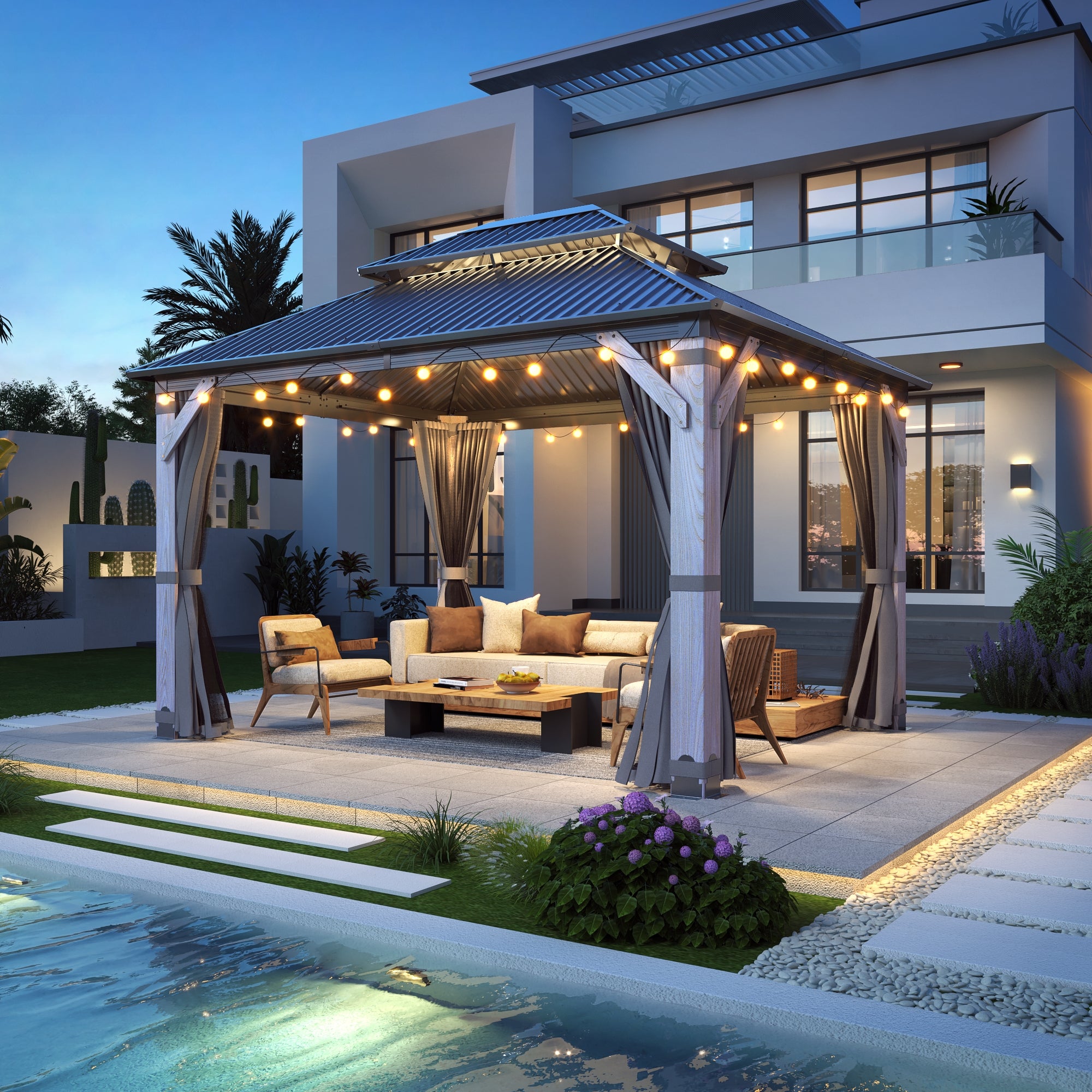 10×12 ft Wood Hardtop Gazebo