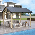 Outdoor Wooden Hardtop Gazebo with Galvanized Steel Roof – All-Weather Patio Shelter for Backyard, Deck & Garden