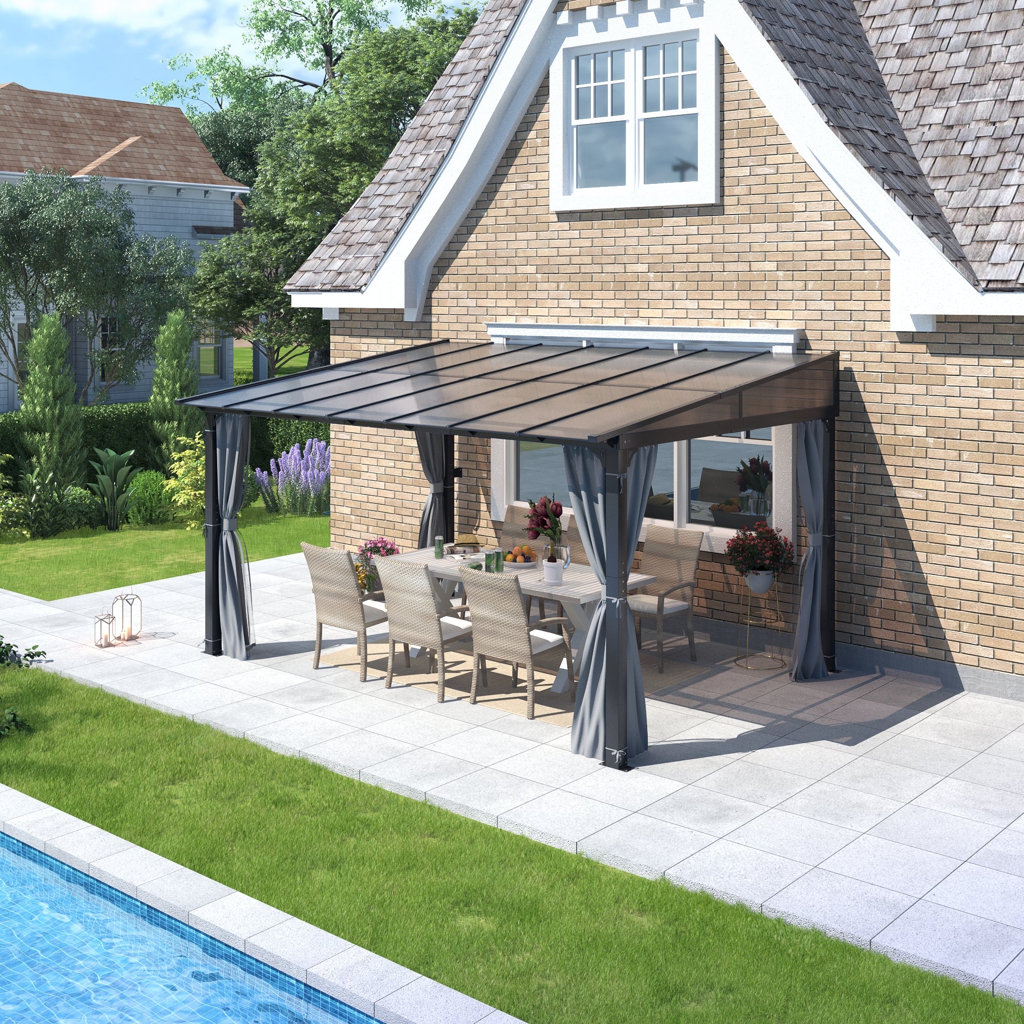 10×13 ft Wall-Mounted Polycarbonate Lean-to Gazebo