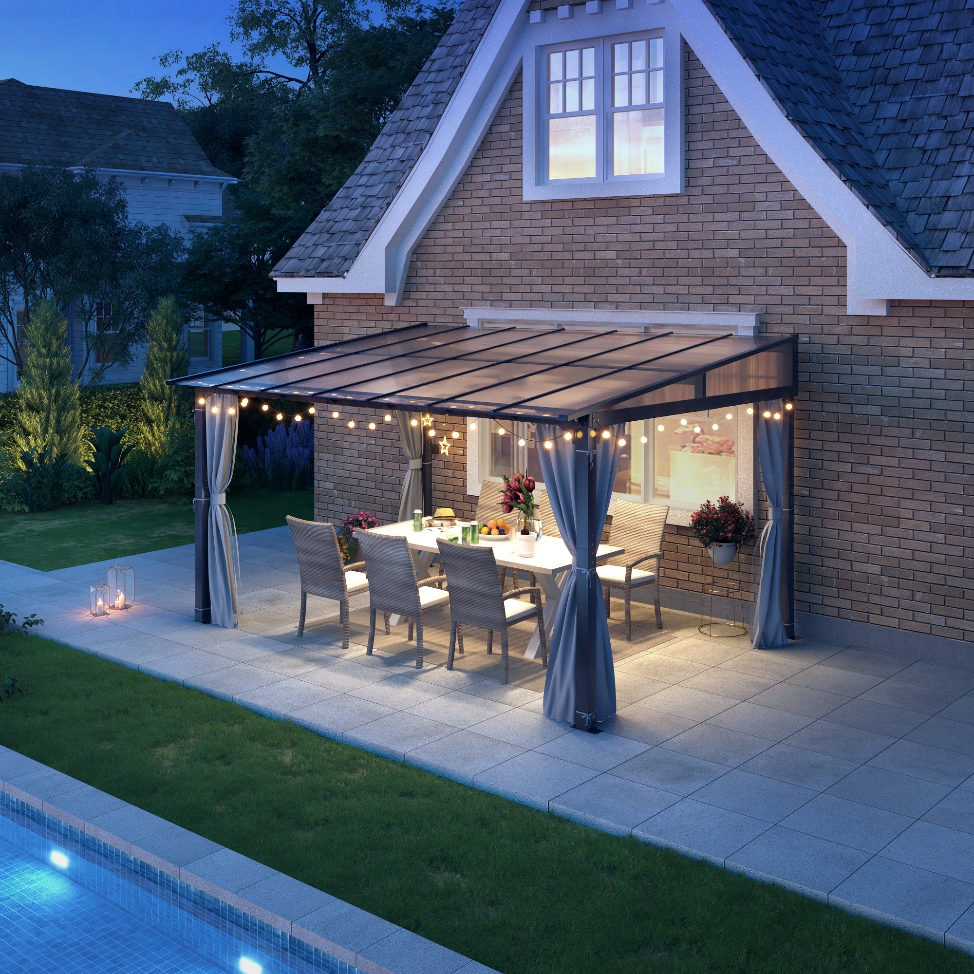 10×13 ft Wall-Mounted Polycarbonate Lean-to Gazebo