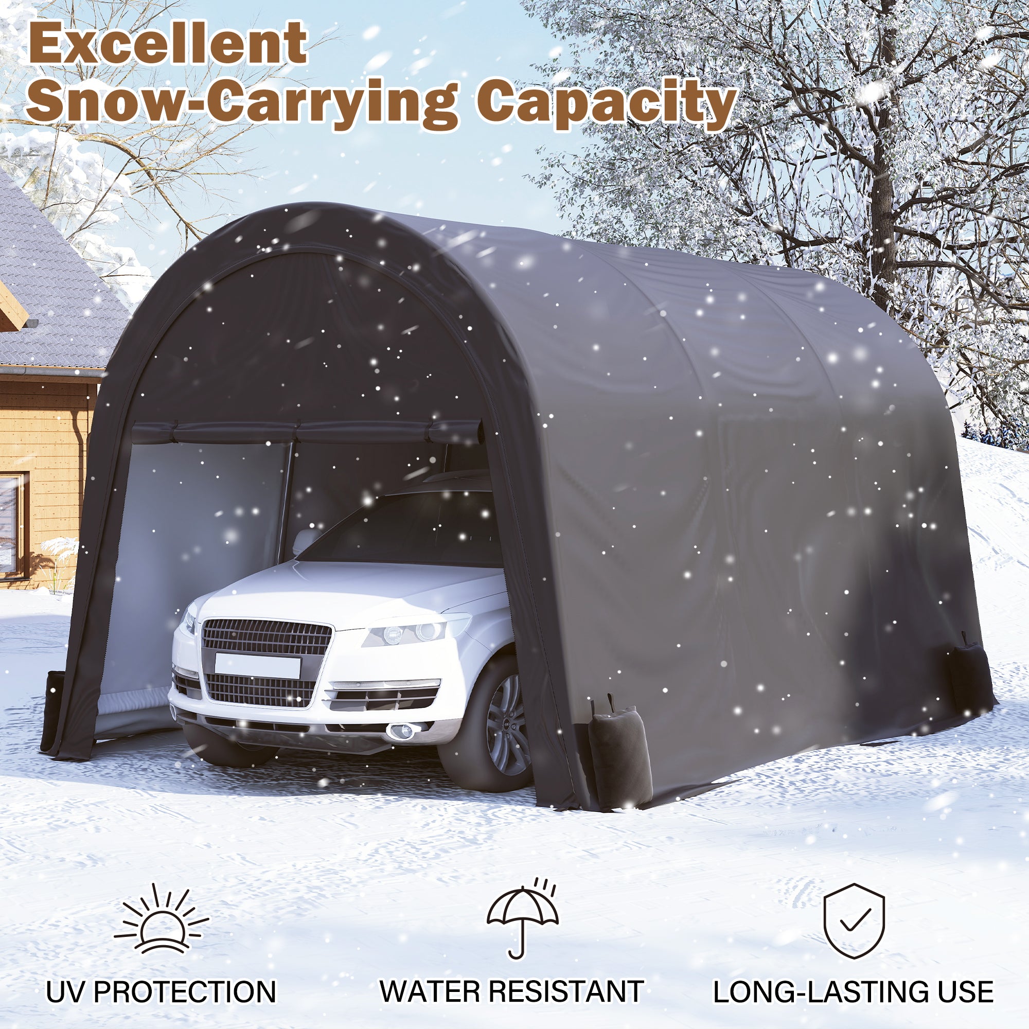 12×20 ft Dome Heavy Duty Steel Carport with 180G PE All-Season Roof, Roll-Up Windows & Sandbags