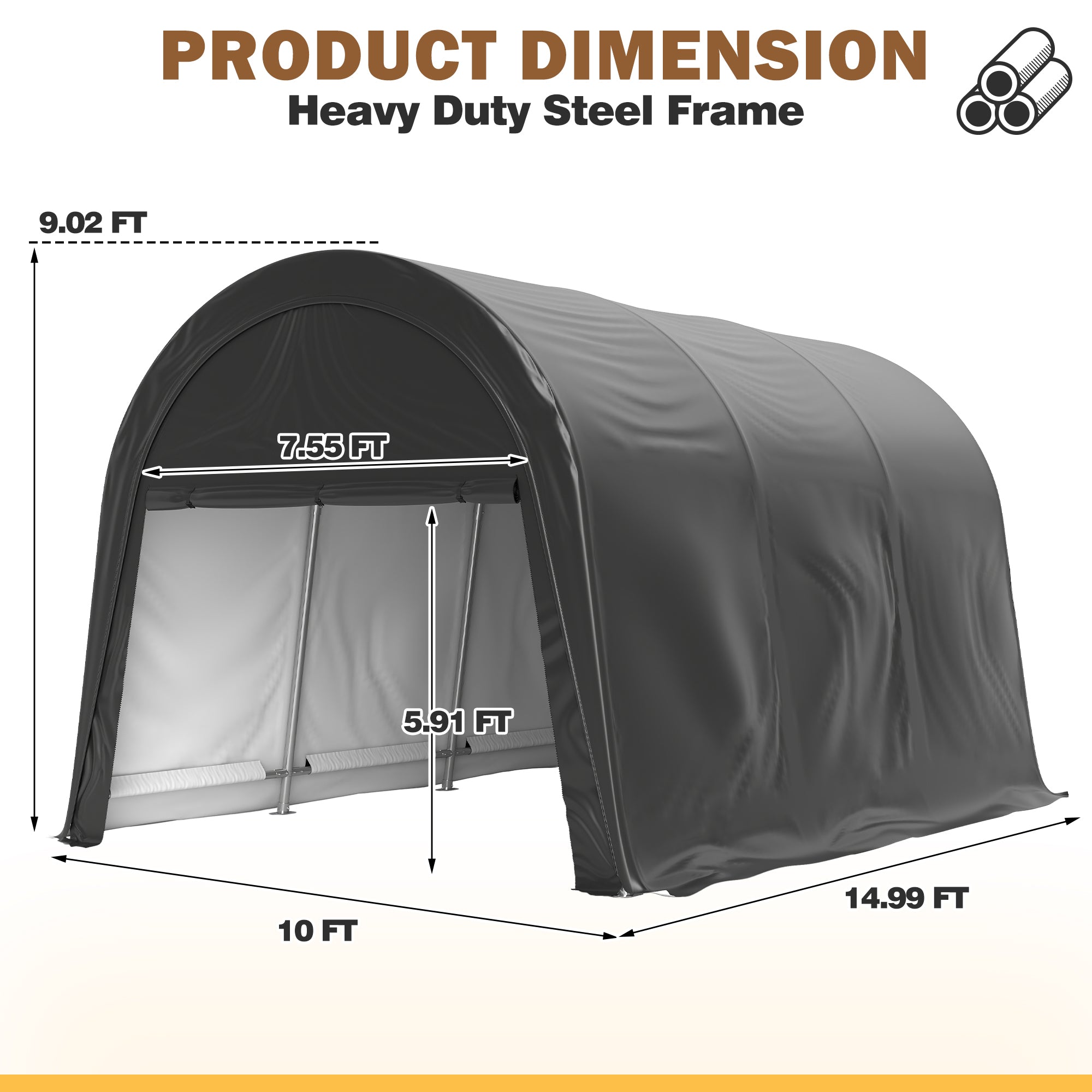 12×20 ft Dome Heavy Duty Steel Carport with 180G PE All-Season Roof, Roll-Up Windows & Sandbags