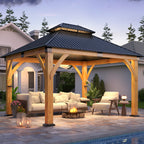 11×13 ft Spruce Wood Hardtop Gazebo with Double Roof