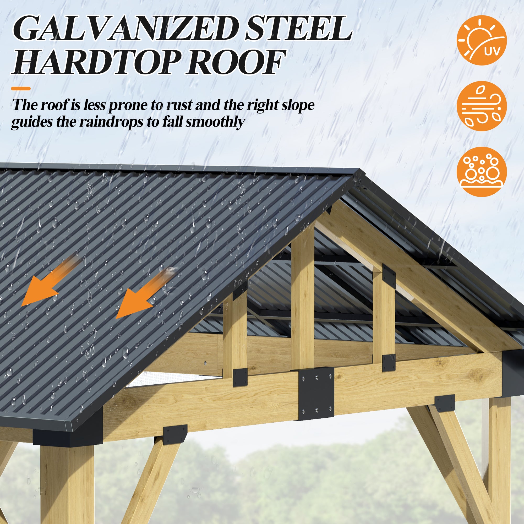 Outdoor Wooden Hardtop Gazebo with Galvanized Steel Roof – All-Weather Patio Shelter for Backyard, Deck & Garden