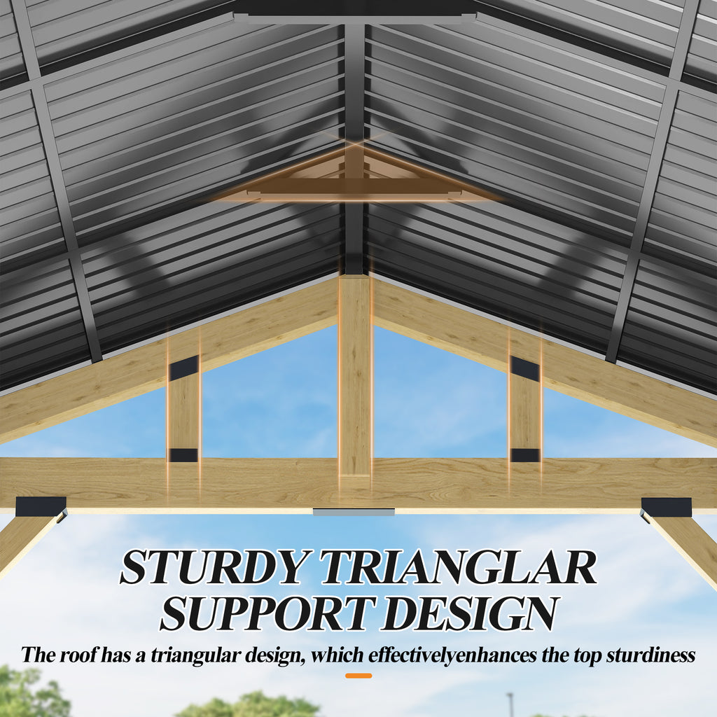 Outdoor Wooden Hardtop Gazebo with Galvanized Steel Roof – All-Weather Patio Shelter for Backyard, Deck & Garden