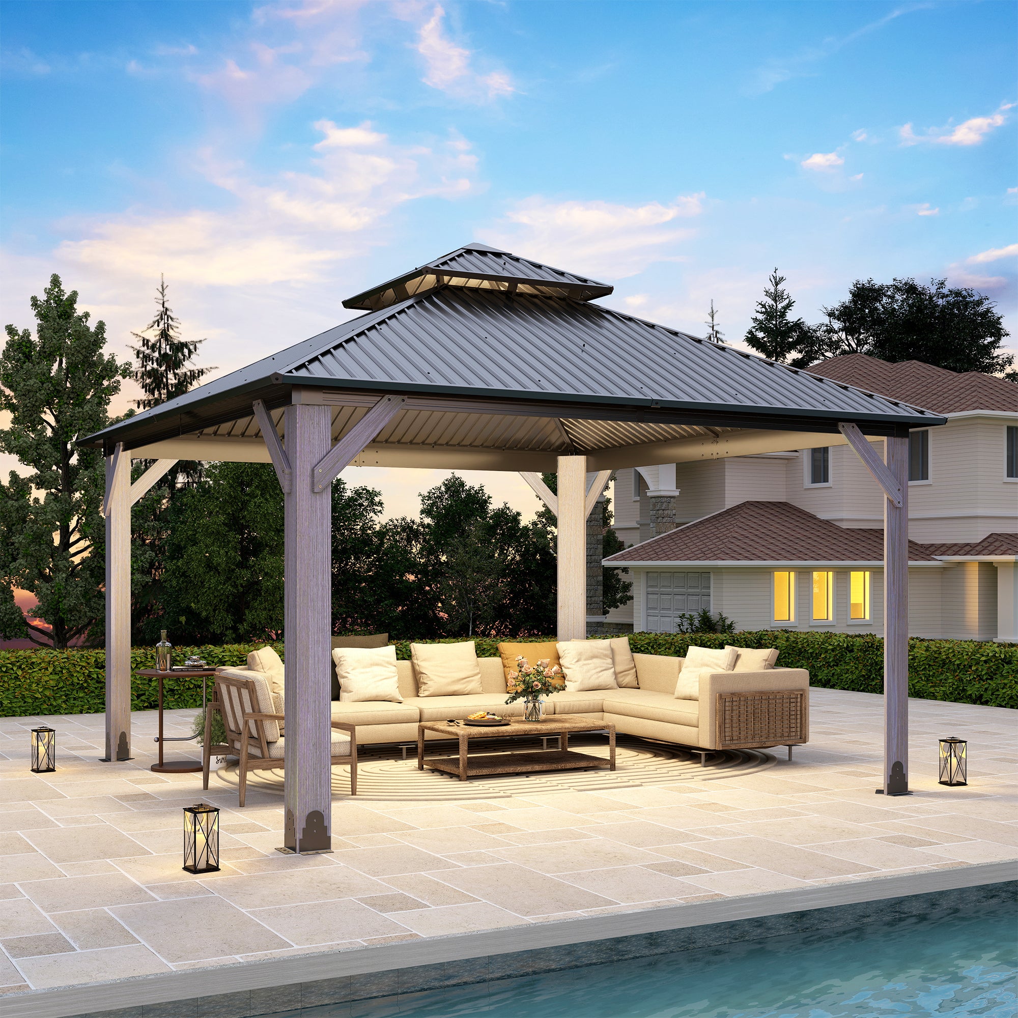 12×12 ft Wood Hardtop Gazebo