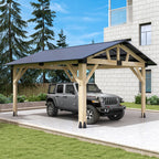 Outdoor Wooden Hardtop Gazebo with Galvanized Steel Roof – All-Weather Patio Shelter for Backyard, Deck & Garden
