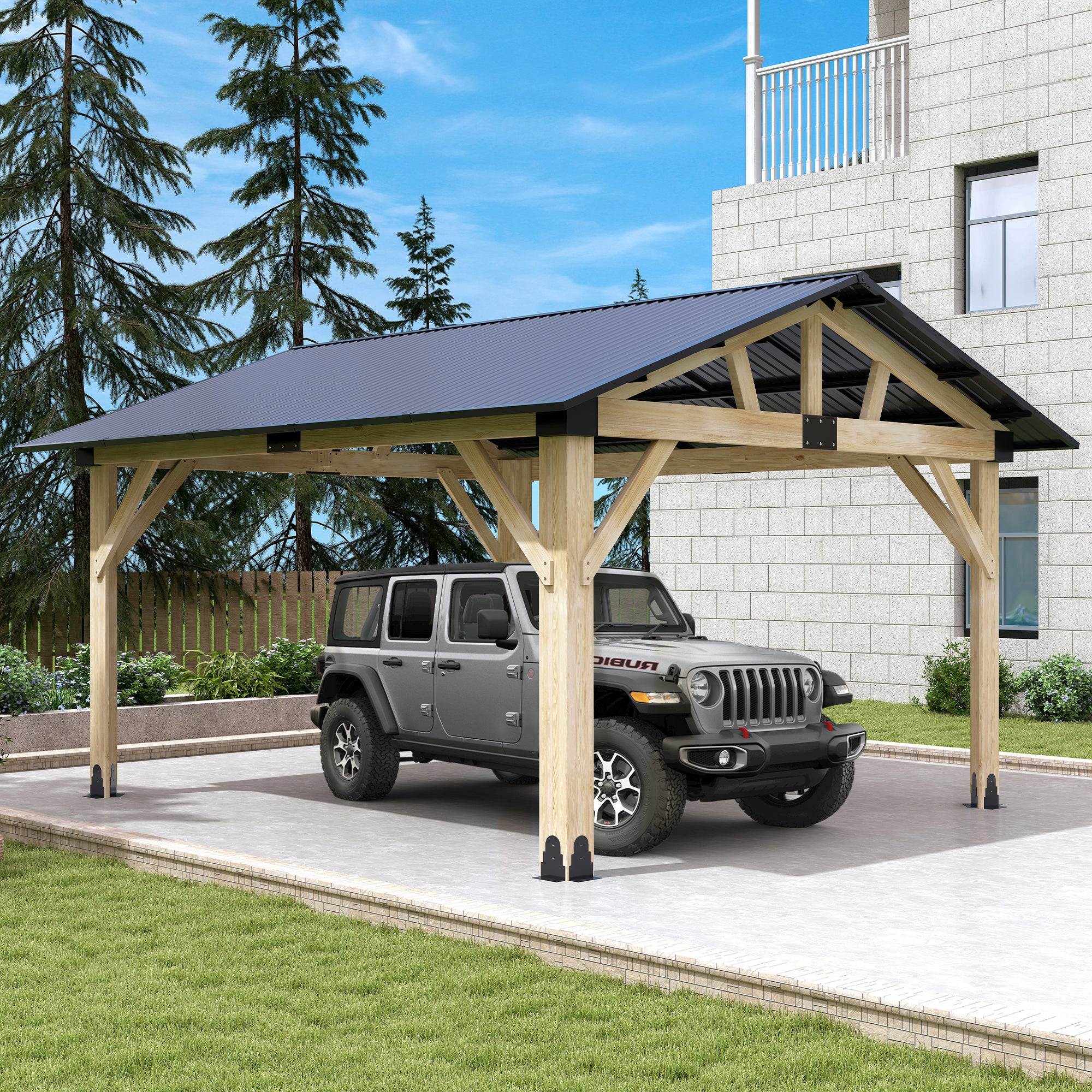 Outdoor Wooden Hardtop Gazebo with Galvanized Steel Roof – All-Weather Patio Shelter for Backyard, Deck & Garden