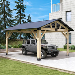 Outdoor Wooden Hardtop Gazebo with Galvanized Steel Roof – All-Weather Patio Shelter for Backyard, Deck & Garden