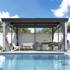 12x14 ft Wall-Mounted Aluminum Gazebo With Natural Wood Framing