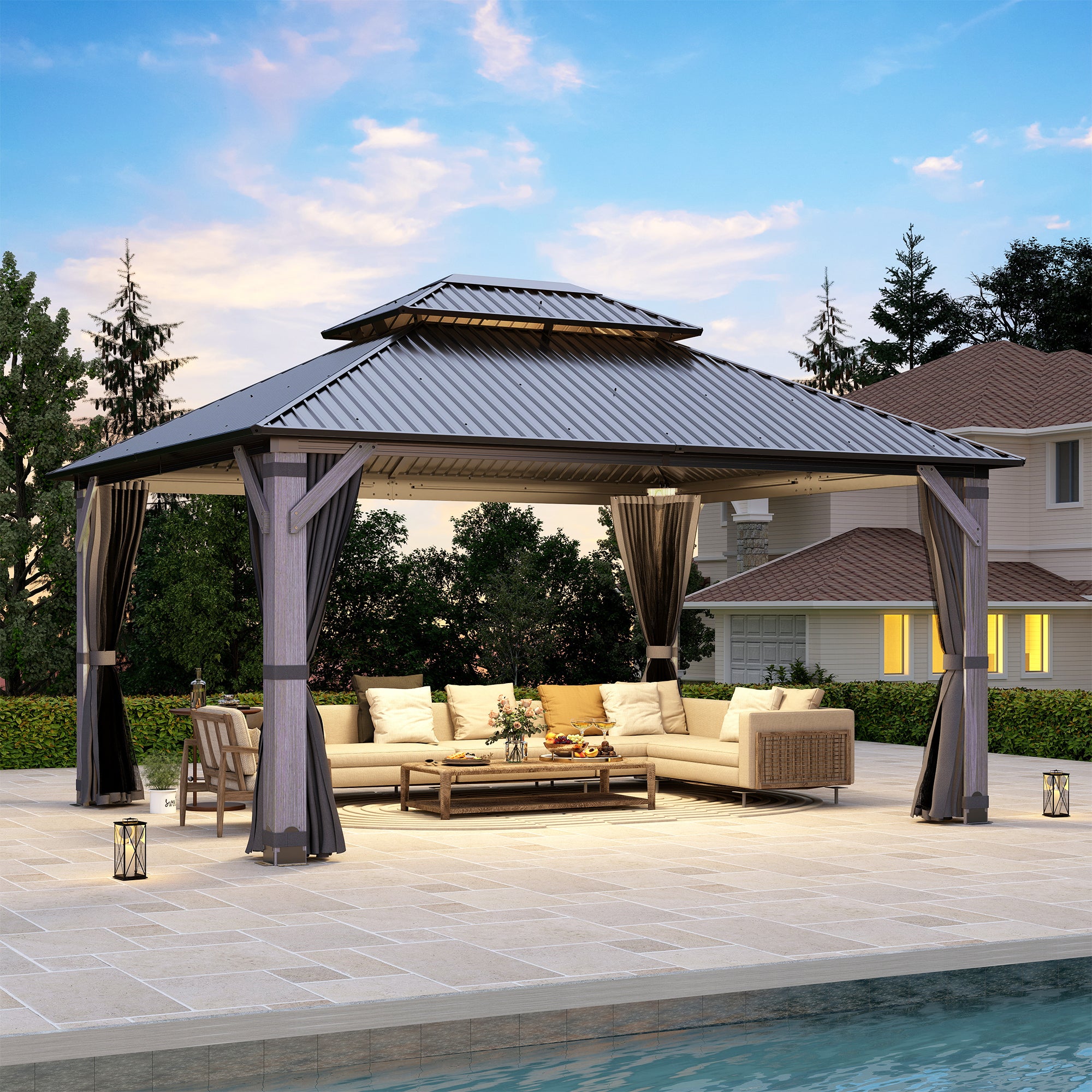 12×14 ft Wood Hardtop Gazebo