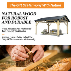 Outdoor Wooden Hardtop Gazebo with Galvanized Steel Roof – All-Weather Patio Shelter for Backyard, Deck & Garden