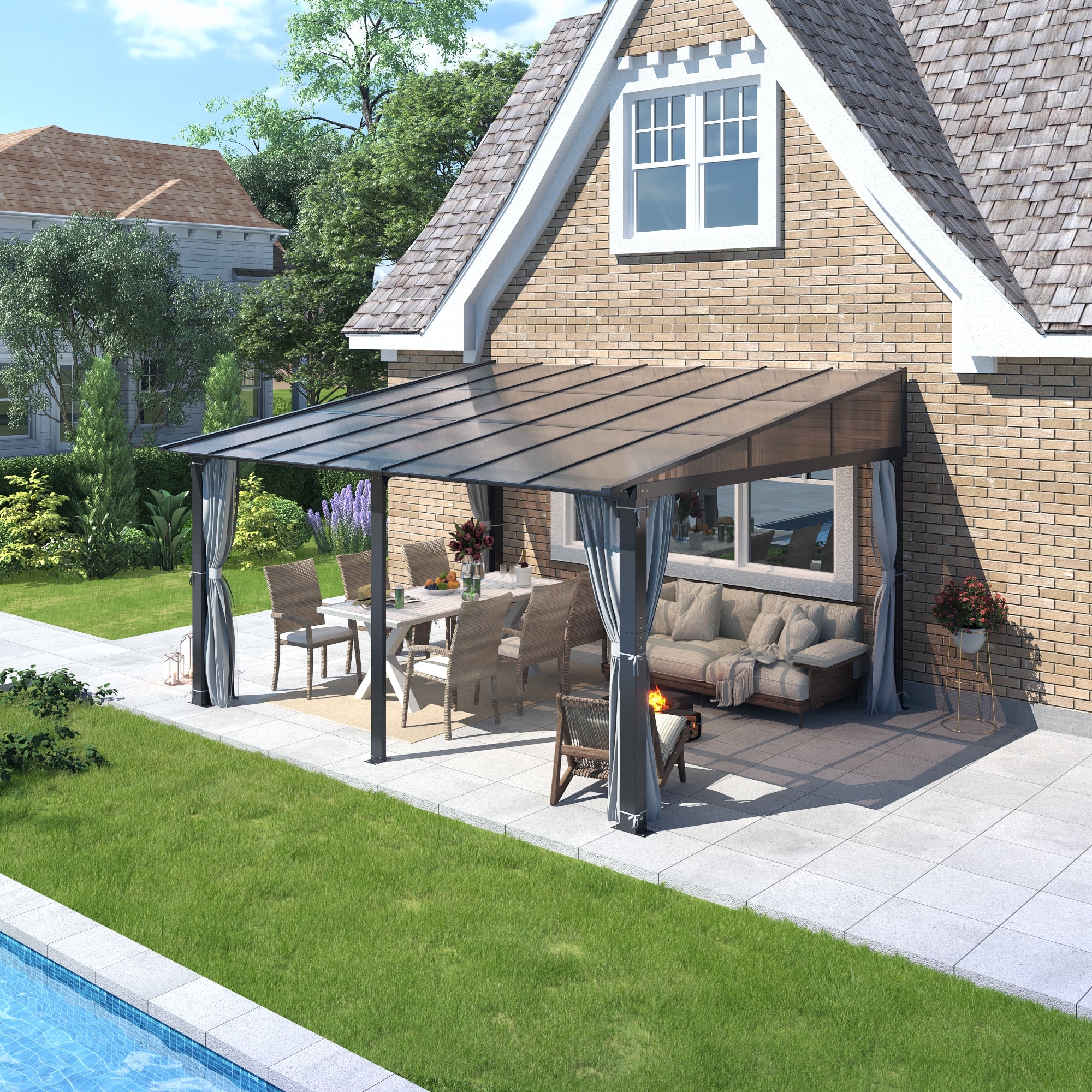 12×14 ft Wall-Mounted Polycarbonate Lean-to Gazebo