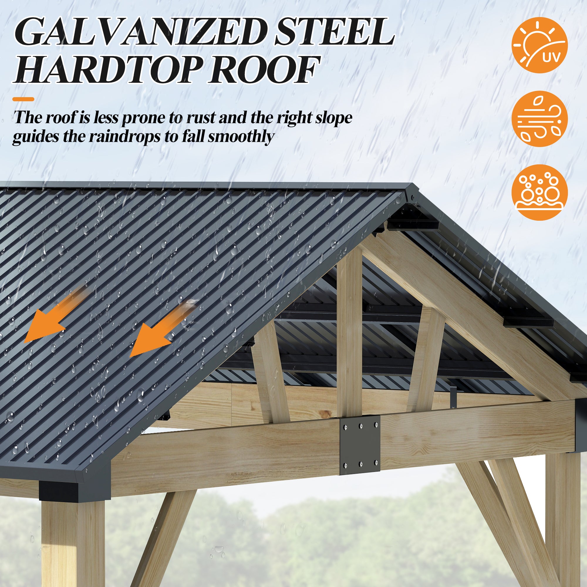 Outdoor Wooden Hardtop Gazebo with Galvanized Steel Roof – All-Weather Patio Shelter for Backyard, Deck & Garden