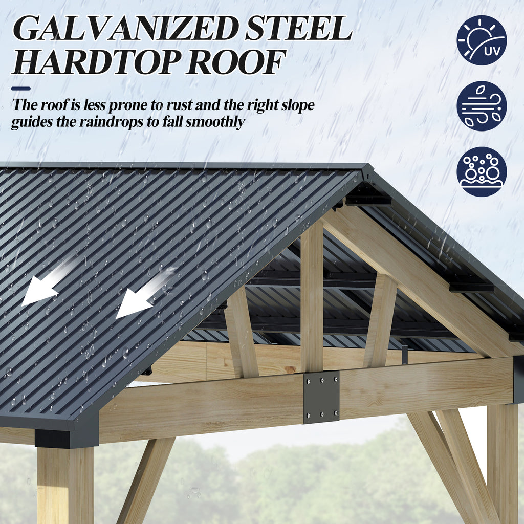 Multiple sizes Wooden Sloped Hardtop Gazebo（Curtains not included）