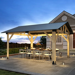 Outdoor Wooden Hardtop Gazebo with Galvanized Steel Roof – All-Weather Patio Shelter for Backyard, Deck & Garden