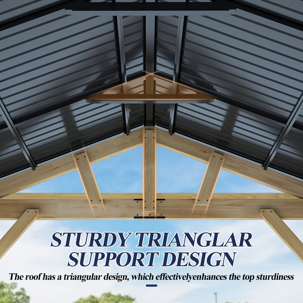 Multiple sizes Wooden Sloped Hardtop Gazebo（Curtains not included）