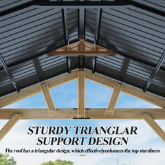 Outdoor Wooden Hardtop Gazebo with Galvanized Steel Roof – All-Weather Patio Shelter for Backyard, Deck & Garden