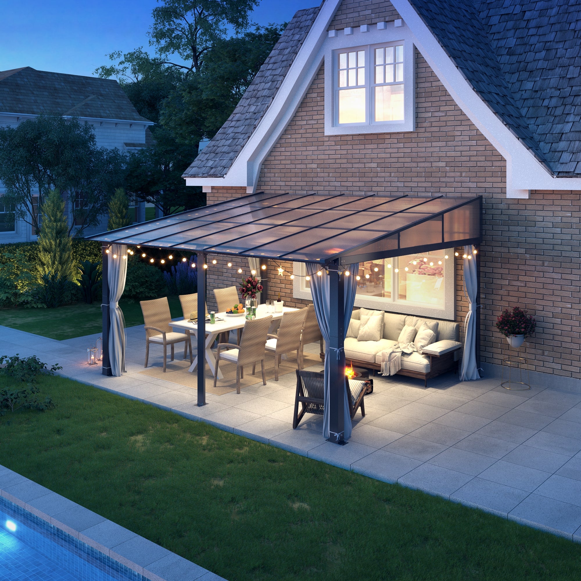 12×14 ft Wall-Mounted Polycarbonate Lean-to Gazebo