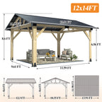 Outdoor Wooden Hardtop Gazebo with Galvanized Steel Roof – All-Weather Patio Shelter for Backyard, Deck & Garden